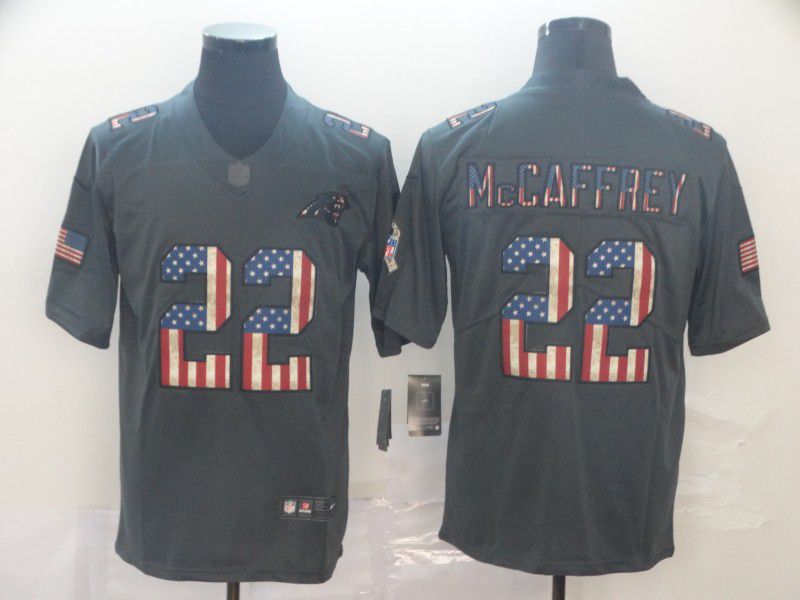 Men Carolina Panthers #22 Mccaffrey Carbon Black Retro USA flag Nike NFL Jerseys